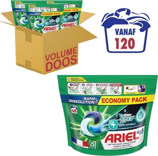 Ariel 4-in-1 Pods + Touch von Lenor Unstoppables – 3 x 40 Waschgänge – Vorteilspackung