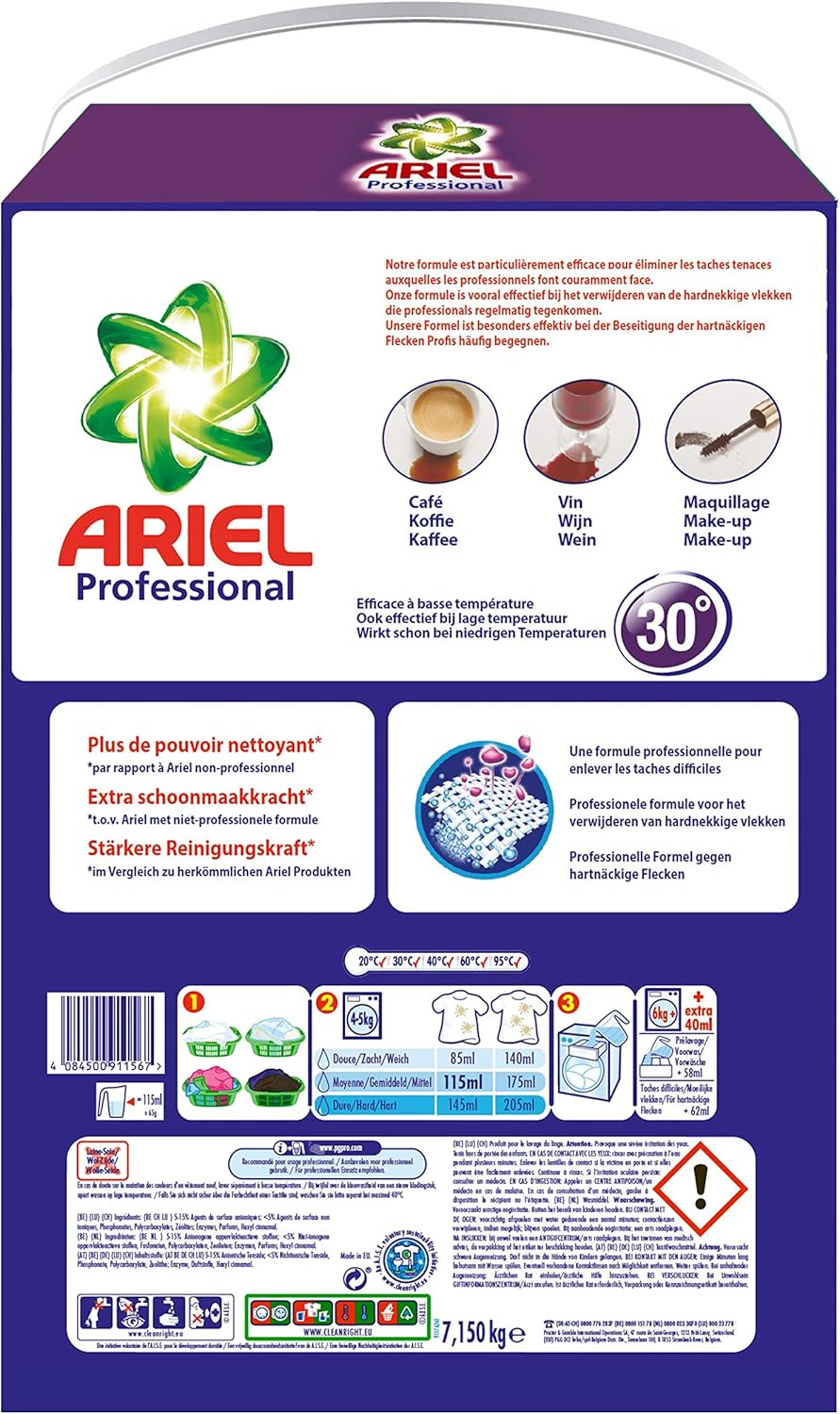 Ariel Professional Vollwaschmittel, Farbwaschmittel, 7,15 kg, 110 Waschgänge