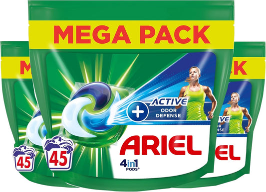 Ariel Touch of Ambi Pur 4-in-1 Waschmittelkapseln + aktive Geruchsabwehr, 3 x 45 Kapseln